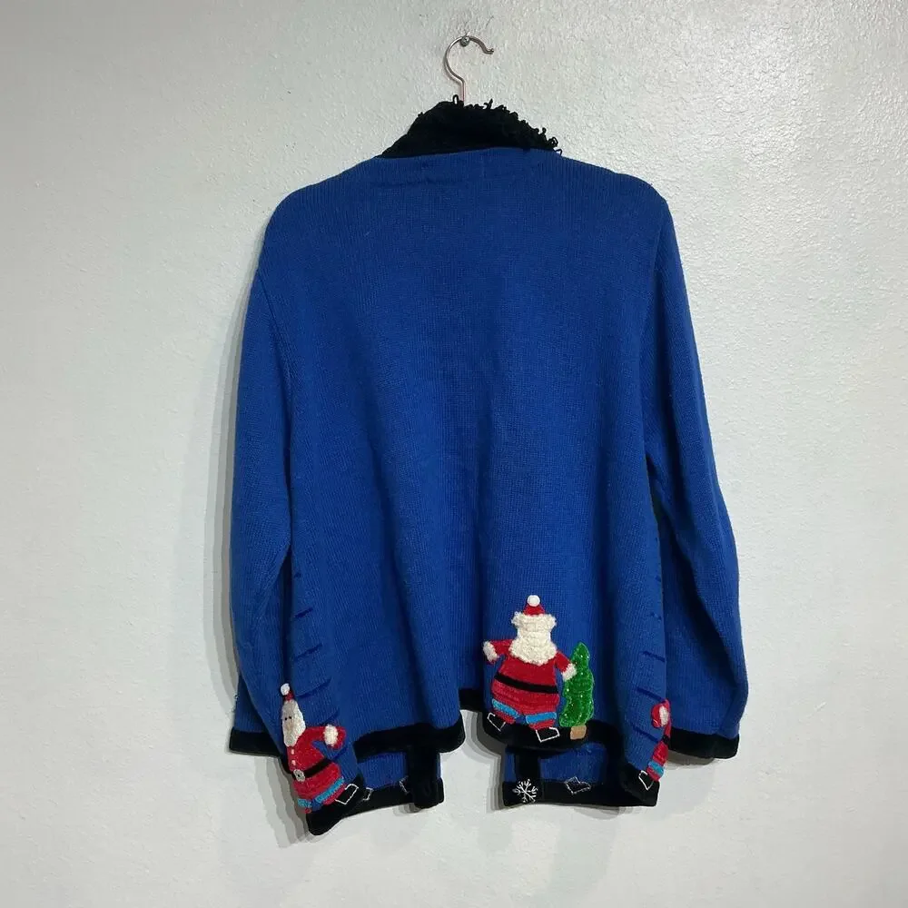 Jack B. Quick Blue Vintage Santa Cardigan Sz L